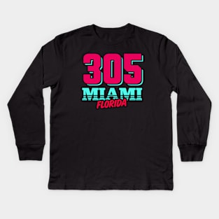 Retro Miami Florida 305 Kids Long Sleeve T-Shirt